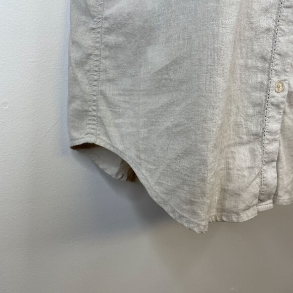 Vintage Womens Linen Blend Button Up Top Size 14 Beige Neutral Capsule Preppy - Picture 9 of 12